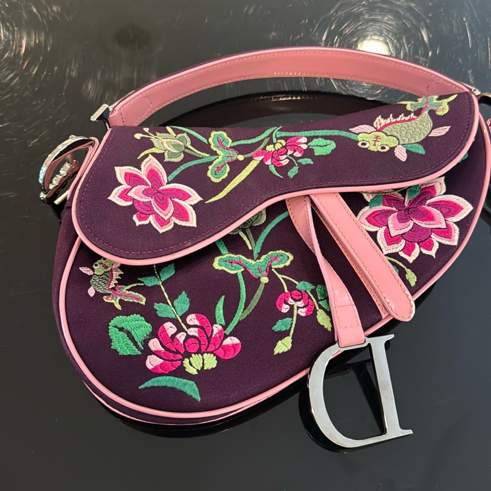 Vintage (2002) Dior Floral Satin Saddle Bag